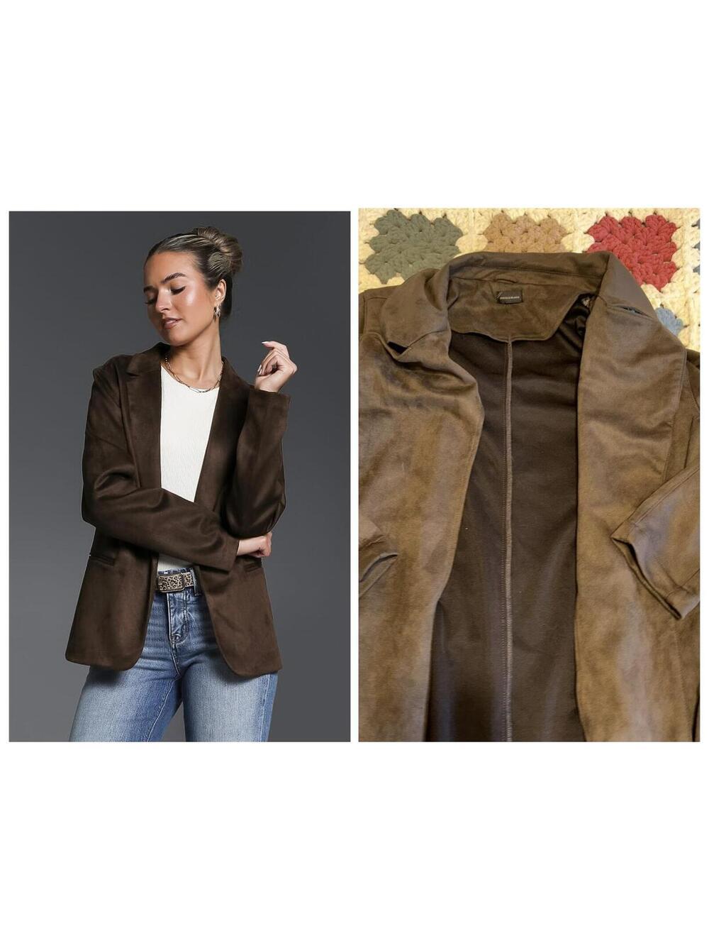 Buckle Black $70 Faux Suede Open Front Blazer Jacket Size Woman’s Large